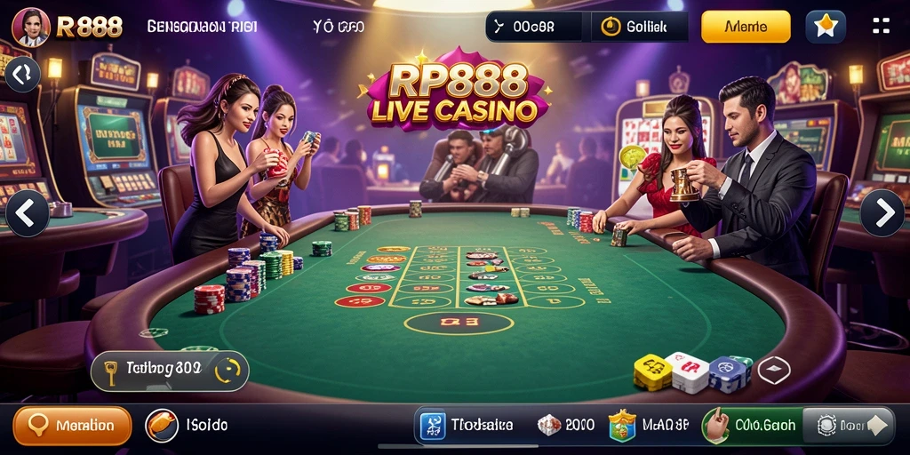 Screenshot gameplay RP888 memperlihatkan suasana Live Casino yang mendebarkan.