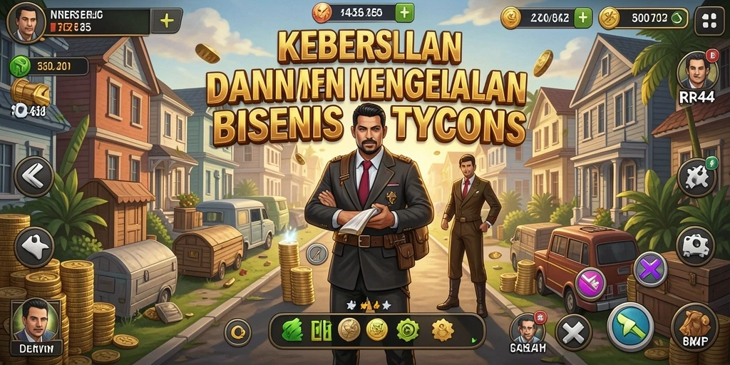Tampilan gameplay menarik dari RR44 yang menunjukkan manajemen bisnis Tycoon.